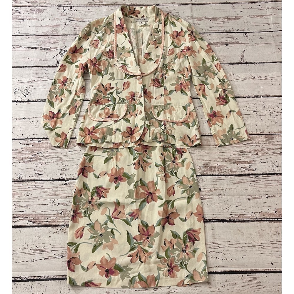 Vintage Rumours Blazer & Skirt Set Floral Top Size 6 Skirt Size‎ 4 Summer